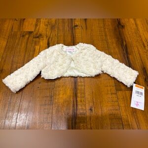 NWT Bonnie Baby Rosette Faux Fur Jacket Bolero in Ivory, 12 Months